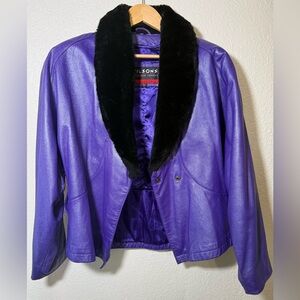 Wilsons Leather vintage jacket faux fur collar size L limited edition purple